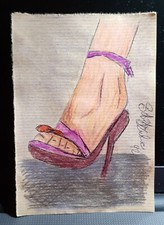 QUADRI DISEGNO SU CARTA SCARPE DONNA 10,5 X 15 ARREDAMENTO CASA ARTE ARREDO