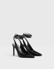 Sexy Scarpe Donna Tacchi Alti cm. 10 Nere Stringhe Punta Aperte Dietro Lace Up 