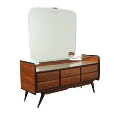 Comò Vintage Impiallacciato Legno Esotico Vetro Design Italia Anni 50