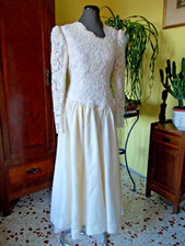 ABITO DA SPOSA VINTAGE IN RASATELLO E PIZZO RICAMATO MARCA ROBELLA SPOSE N° 16