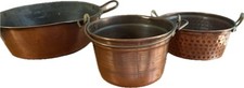 Antiquariato-Set 3 Pentole in Rame Antico – Artigianali, Stagnate, Ottimo Stato
