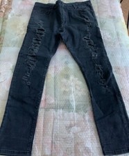 Jeans Uomo Skinny Nero Asos To Fit Waist Tg 34S-86 cm Strappi
