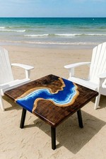 Tavolo Fiume Epoxy Blu Oceano Personalizzato Centro Fatti A Mano Per Soggiorno