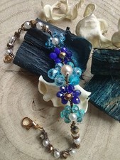 Bracciale Con Cristalli Blu E Azzurri Fatto A Mano All'uncinetto