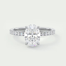 Anello con diamanti semi montatura ovale in oro bianco massiccio 18 kt 0,50 c...