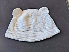 CAPPELLO UNCINETTO FATTO A MANO BIMBO/A PRIMI MESI COTONE CIRC 35CM BIANCO PIUMA