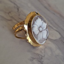 ANELLO CAMMEO FIORE INCISO A MANO ARGENTO 925 PLACCATO ORO GIALLO 18 KT 