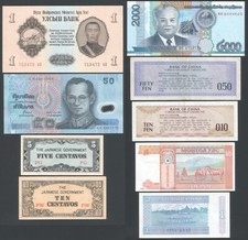 LOTTO 9 BANCONOTE ASIA DA BB A FDS CINA GIAPPONE MONGOLIA THAINLANDIA ECC.