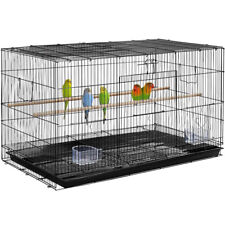 Gabbia Voliera Nera per Uccelli Volatili Pappagalli con Mangiatoie 77.5x46.5x46c