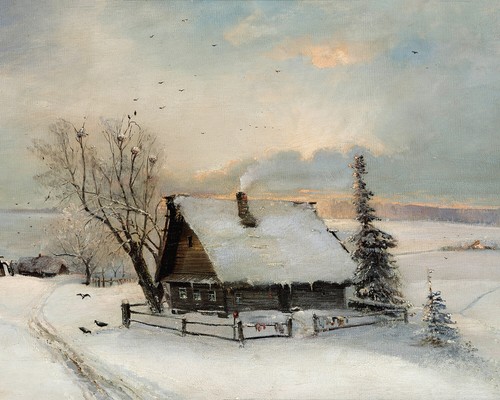 Antico paesaggio innevato - innevato, con