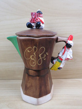 vecchia CAFFETTIERA NAPOLETANA MOKA CON PULCINELLA IN CERAMICA caffè con coperch