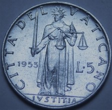 Vatican City 5 Lire, 1953 Gem