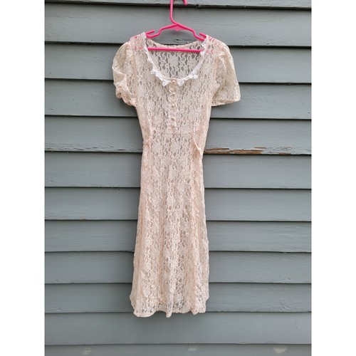 Vintage lace mini dress - dress, peach