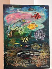 Dipinto olio su tela “Fondale marino con pesci tropicali” – firma Nebi Afaritita