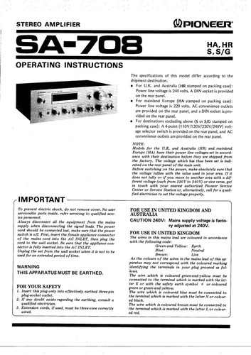 Pioneer 708 amplificatore - sa-708,