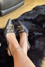 GUCCI “UNIA” Cristallo Doppio GG Bambù Nero Pelle Tacchi a Punta UK 5/38