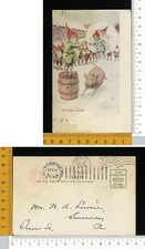 V3583] CARTOLINA ARTISTICA - SCENA GNOMI ELFI AL CIRCO CON MAIALE - 1905