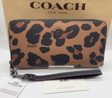 Portafoglio Coach lungo con zip e stampa leopardata e interno in tela firmato