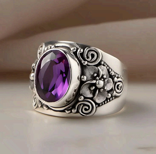 Anello ovale viola ametista - , in