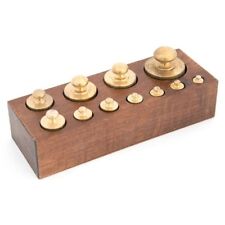 Set 11 pesi bilancia precisione in ottone lucido con base in legno zoccoletto 