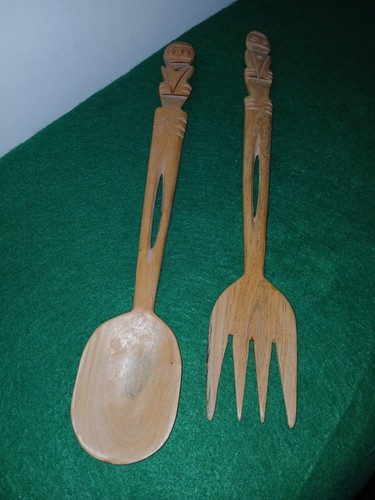 Vintage carved wooden salad - vintage,