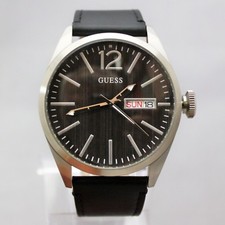 Orologio Uomo Guess W0658G2 Data, Cinturino Pelle Nero Cassa Acciaio IP Nuovo