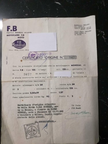 Certificato moto mondial - certificato,