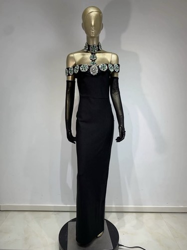 Maxi abito donna nero fasciato