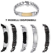 Bracciale Uomo Sagapo Acciaio Catena Grumetta Piastrina Pelle Nero Grigio