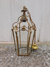 Stupendo Lampadario lanterna da soffitto vintage in ottone con vetri origin 900'