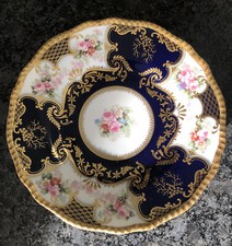 Antico Piatto Ornato Limoges D&C R. Delinieres 21 Cm Francia Rose/Bordo Oro Navy