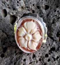 ANELLO CON CAMMEO INCISO A MANO ARGENTO 925 PLACCATO ORO BIANCO 18 KT ITALIA