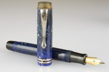 Parker Geo.s Duofold Vacuum-Filler Blue-Marbled Nib Semi-Flex 14Kt Canada 1930s