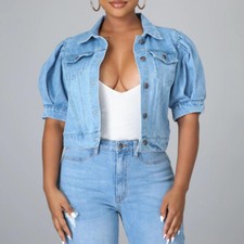 Donna Puff Manica Corta Jeans
