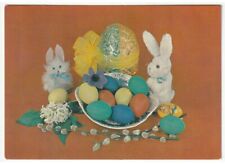 1973 centrotavola pasquale uova coniglio gatto peluches foto cartolina vintage