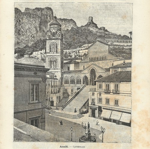 Stampa antica amalfi veduta - antica,