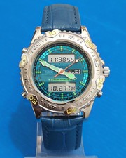 time force watch miyota T240 ana-dig chronograph alarm dial peacock