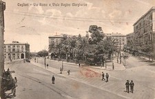 de16 cartolina cagliari  citta' via roma e viale regina margherita 1929