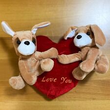 Peluche Cuore Grande Coppia Cagnolini Cuccioli I Love You San Valentino Amore