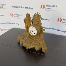 Orologio da Camino Antico in Antimonio Dorato Figura Filosofo Fine 800 Francia