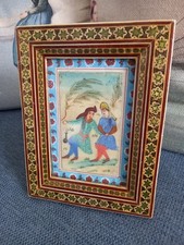 Vintage Quadretto Miniatura Persiano Persia Portafoto Cornice Legno Stile Khatam