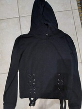 lotto 2410 maglietta canotta Top donna felpa nera con cappuccio tg.L