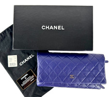 Pochette pochette Chanel $ 1500 nuova con scatola blu pelle trapuntata patta dustbag borsa passerella originale