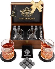whiskoff Set di 2 bicchieri da whisky- scatola di legno con pietre da whisky