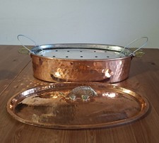 Pesciera in rame con coperchio e griglia cestello vapore