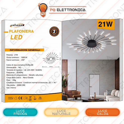 Plafoniera lampadario nero oro - plafoniera,