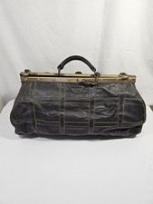 Antica borsa da medico vintage in vera pelle marrone scuro con ferramenta in ottone