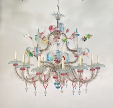 ENORME LAMPADARIO 1800 CA' REZZONICO OVALE VETRO MURANO FOGLIE 12 LUCI VENEZIA
