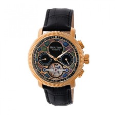 Orologio Heritor Automatic Aura Uomo Semi-Scheletro Pelle Nero Oro Rosa HR3503