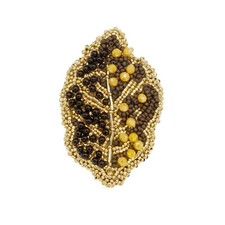 spilla bigiotteria handmade perline oro nere foglia giacca abito regalo bijox